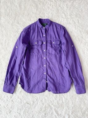 Lauren Ralph Lauren Woman Purple 100% Linen Button Down Long Sleeve XS Classic
